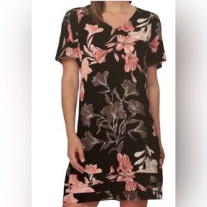 Nicole Miller Black and Orange Floral Midi Dress Size:M